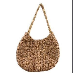Boho Woven Rattan Shoulder Bag A New Day Straw Purse Wooden Bead Handle